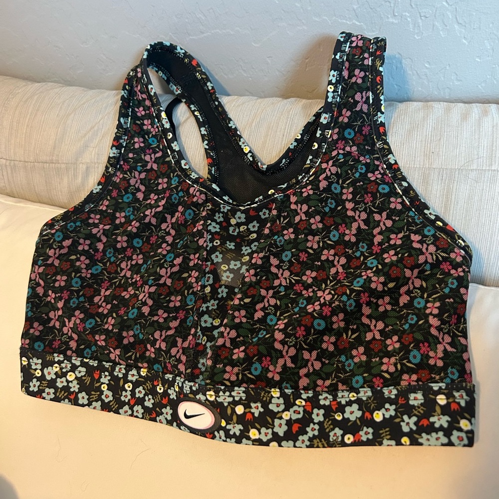 Nike Women's Floral Sports Bra - Black and Multicolor